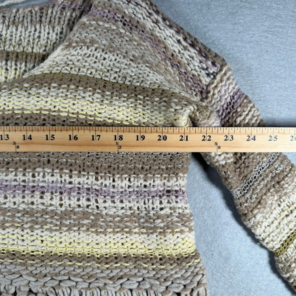 Free People Chunky Knit Striped Cropped Sweater Tan Cream Wool Blend S/P